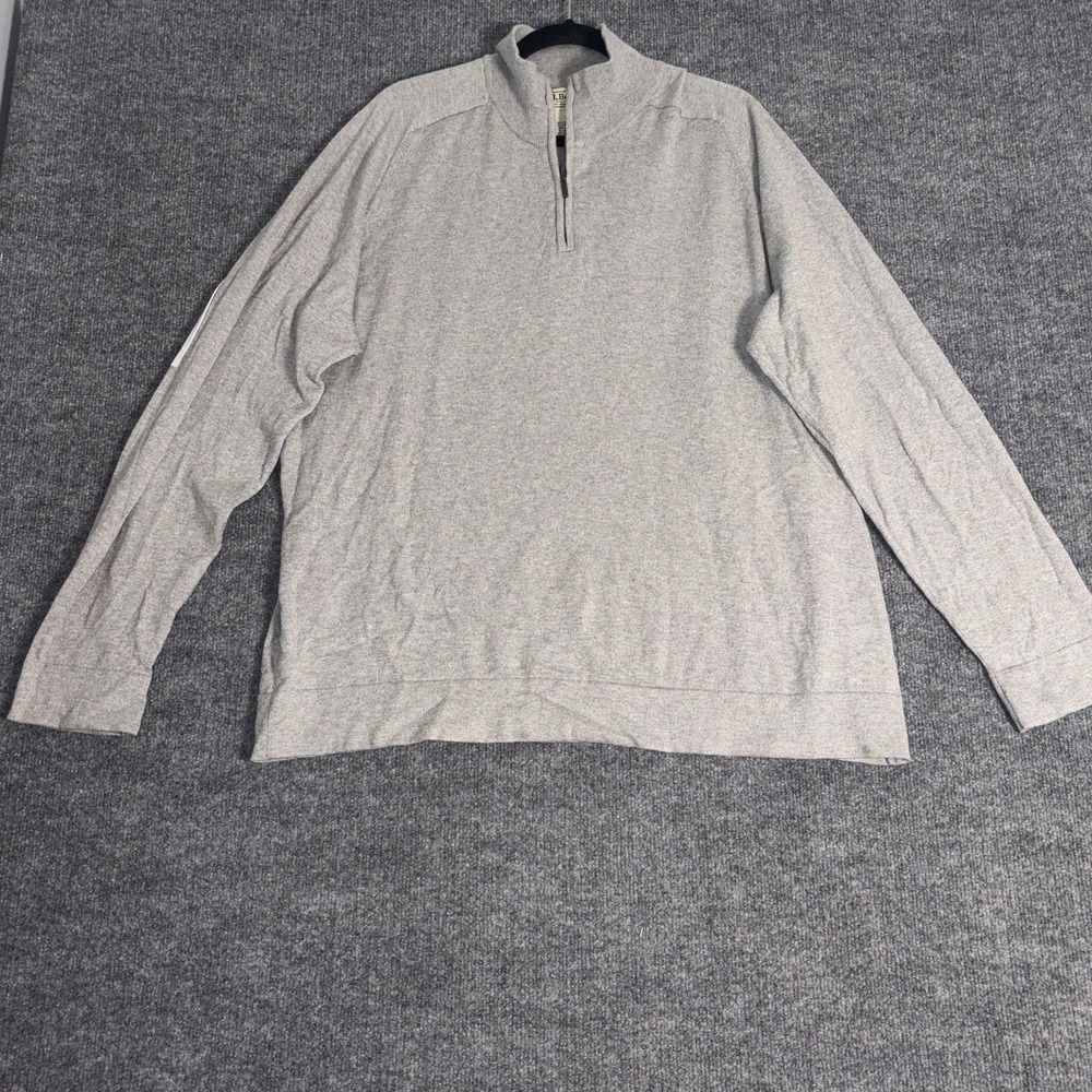 LL Bean Mens XXL Grey Cotton Cashmere Quarter Zip Pullover Sweater JXR6